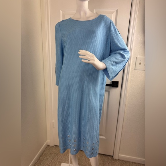 Ming Wang Blue Textured Split Sleeve Grommet Hem Shift Dress Size Large. A32 - Picture 3 of 15